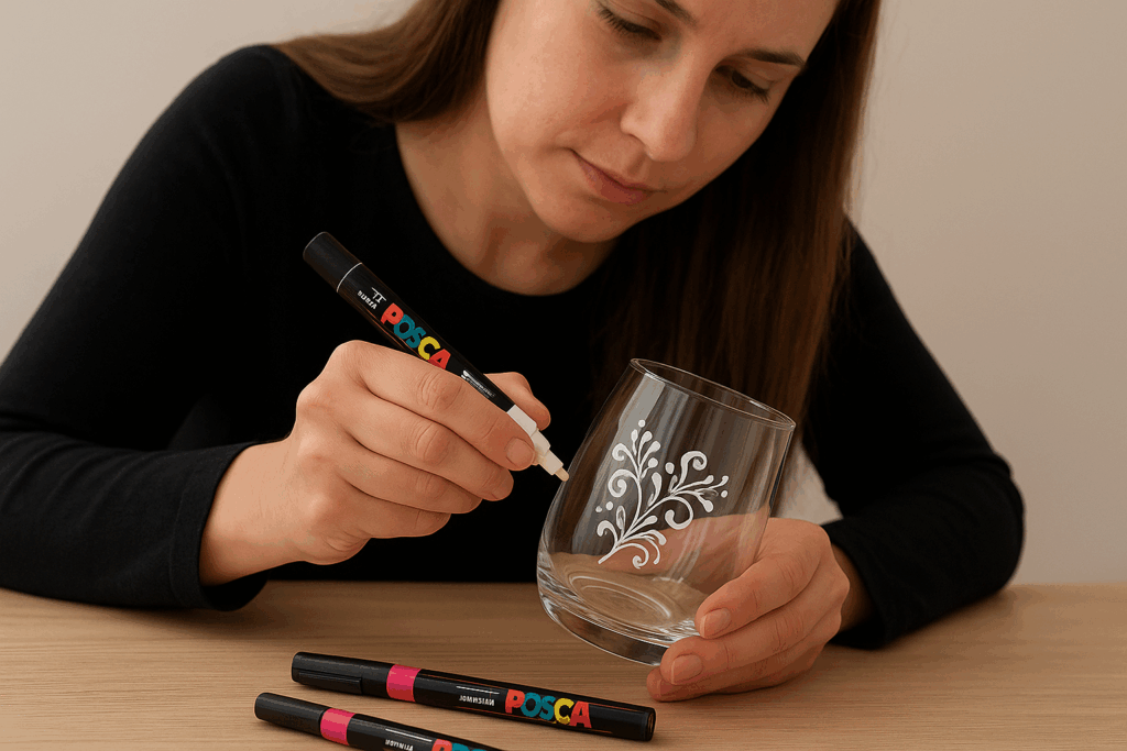 dessin au posca sur du verre 