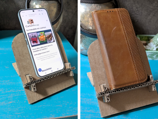 support en carton avec son téléphone